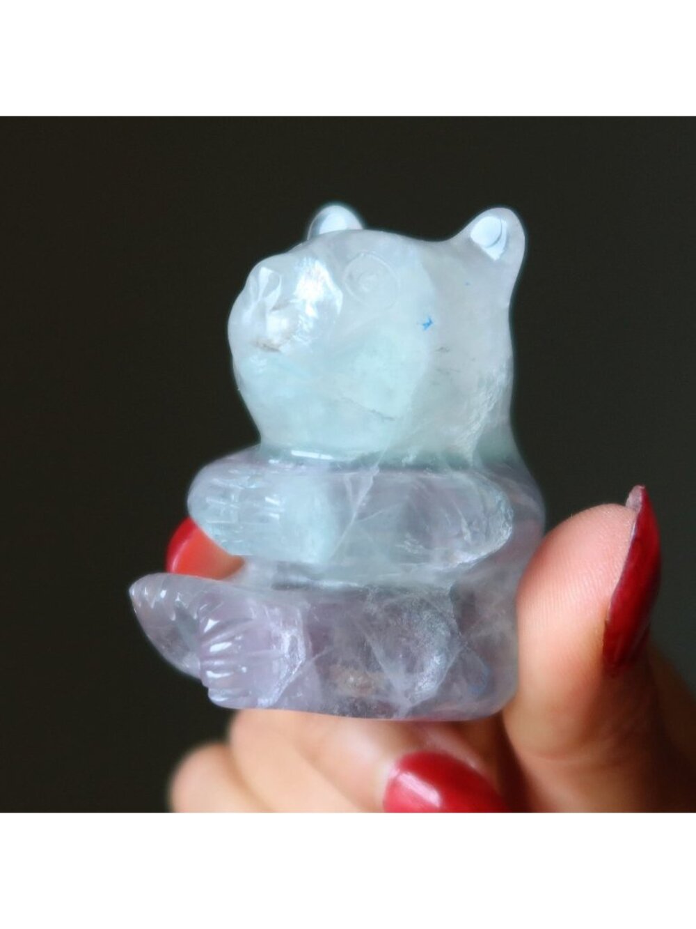 Fluorite Bear Sitting Sweetheart Rainbow Figurine Animal Gemstone Crystal Green